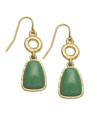 Creatively colorful. Lauren by Ralph Lauren's pretty drop earrings feature reconstituted jade stones set in a chic, cut-out setting. Crafted in 14k gold-plated mixed metal. Approximate drop: 1-1/4 inches. Creatively colorful. Lauren by Ralph Lauren's pretty drop earrings feature reconstituted jade stones set in a chic, cut-out setting. Crafted in 14k gold-plated mixed metal. Approximate drop: 1-1/4 inches.