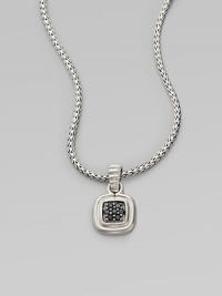A square pendant with a sparkling black sapphire center on a braided sterling silver chain. Black sapphiresSterling silverLength, about 18Pendant size, about 1½ Lobster clasp closureImported A square pendant with a sparkling black sapphire center on a braided sterling silver chain. Black sapphiresSterling silverLength, about 18Pendant size, about 1½ Lobster clasp closureImported