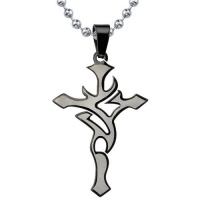 Tribal Fashion: Designer Inspired Surgical Stainless Steel Tribal Cross Pendant on a Stainless Steel Ball Chain for Men Tribal Fashion: Designer Inspired Surgical Stainless Steel Tribal Cross Pendant on a Stainless Steel Ball Chain for Men