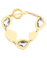 Glistening and glamorous. This bracelet from Robert Lee Morris is crafted from gold-tone mixed metal with glass stones adorning some of the geometric discs for a dazzling touch. Approximate length: 8 inches. Glistening and glamorous. This bracelet from Robert Lee Morris is crafted from gold-tone mixed metal with glass stones adorning some of the geometric discs for a dazzling touch. Approximate length: 8 inches.