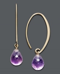 Classic hoops with an extra pop of purple color. Earrings feature a long hoop design in 14k gold and delicate amethyst teardrops (6-1/2 ct. t.w.). Approximate diameter: 1-1/2 inches. Classic hoops with an extra pop of purple color. Earrings feature a long hoop design in 14k gold and delicate amethyst teardrops (6-1/2 ct. t.w.). Approximate diameter: 1-1/2 inches.