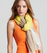 Echo's woven scarf captures this season's color block craze. Use it to boost the mood of monochromatic and basic black ensembles.