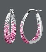 Pretty in pink. Kaleidoscope's glamorous hoop earrings sparkle from every angle. Crafted in sterling silver with rose, light rose, and white crystals made with Swarovski Elements. Approximate diameter: 9/10 inch. Pretty in pink. Kaleidoscope's glamorous hoop earrings sparkle from every angle. Crafted in sterling silver with rose, light rose, and white crystals made with Swarovski Elements. Approximate diameter: 9/10 inch.