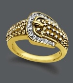 Spice up your look in a cinch! This chic cocktail ring by Kaleidoscope features a trendy buckle design accentuated by yellow crystals and sparkling Swarovski elements. Crafted in 18k gold over sterling silver. Sizes 7, 8 and 9. Spice up your look in a cinch! This chic cocktail ring by Kaleidoscope features a trendy buckle design accentuated by yellow crystals and sparkling Swarovski elements. Crafted in 18k gold over sterling silver. Sizes 7, 8 and 9.