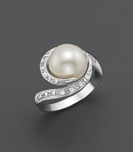 Freshwater pearl ring with diamond accents.