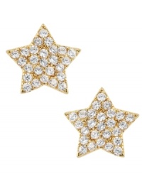 You'll be a star in CRISLU's sparkling star-shaped stud earrings! With a petite design and micro-pave cubic zirconias (1/4 ct. t.w.) for extra shine. Crafted in 18k gold over sterling silver. Approximate drop: 1/4 inch. You'll be a star in CRISLU's sparkling star-shaped stud earrings! With a petite design and micro-pave cubic zirconias (1/4 ct. t.w.) for extra shine. Crafted in 18k gold over sterling silver. Approximate drop: 1/4 inch.