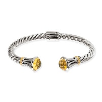 925 Silver & Citrine Twisted Cuff Bracelet with 14k Gold Accents