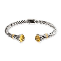 925 Silver & Citrine Twisted Cuff Bracelet with 14k Gold Accents 925 Silver & Citrine Twisted Cuff Bracelet with 14k Gold Accents