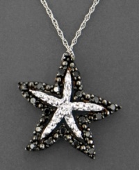 Bring the fresh feeling of the seaside into your style with this gorgeous diamond starfish necklace featuring round-cut black diamonds (1/5 ct. t.w.) and white diamond accents. Setting and chain crafted in 14k white gold. Approximate length: 18 inches. Approximate drop: 3/4 inch. Bring the fresh feeling of the seaside into your style with this gorgeous diamond starfish necklace featuring round-cut black diamonds (1/5 ct. t.w.) and white diamond accents. Setting and chain crafted in 14k white gold. Approximate length: 18 inches. Approximate drop: 3/4 inch.