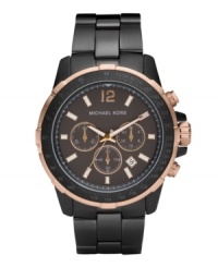 Rose-gold accents warm up this handsome, blacked-out watch by Michael Kors. Rose-gold accents warm up this handsome, blacked-out watch by Michael Kors.