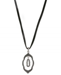 Inner beauty. This leather necklace from Lucky Brand has a pendant crafted from silver-tone mixed metal, with semi-precious lapis and glass accents. Inside the larger version lies a smaller piece for added style. Approximate length: 32 inches. Approximate drop: 2-1/2 inches. Inner beauty. This leather necklace from Lucky Brand has a pendant crafted from silver-tone mixed metal, with semi-precious lapis and glass accents. Inside the larger version lies a smaller piece for added style. Approximate length: 32 inches. Approximate drop: 2-1/2 inches.
