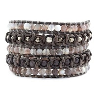 Chan Luu Botswana Agate Mix Knotted Wrap Bracelet on Natural Grey Leather Chan Luu Botswana Agate Mix Knotted Wrap Bracelet on Natural Grey Leather