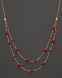 Two rows of bright red enamel stations and diamond accents highlight this collar necklace from Roberto Coin. Two rows of bright red enamel stations and diamond accents highlight this collar necklace from Roberto Coin.