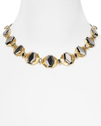Steal glances when you walk into the room with this Carolee collar necklace, crafted of chunky gold and gunmetal plated stations. Steal glances when you walk into the room with this Carolee collar necklace, crafted of chunky gold and gunmetal plated stations.