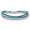 Braided Triple Strand Leather Bracelet with Stainless Steel Magnetic Locking Clasp 7 1/2 inch