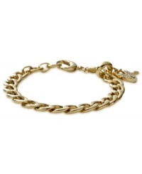 Fossil proves to be quite charming with this bracelet. The gold-tone mixed metal bracelet features a glass crystal pave heart and key details for added appeal. Approximate adjustable length: 7-3/4 inches. Fossil proves to be quite charming with this bracelet. The gold-tone mixed metal bracelet features a glass crystal pave heart and key details for added appeal. Approximate adjustable length: 7-3/4 inches.