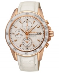 Fire and ice. Rosy warmth and fresh whites create a stylish Sportura watch by Seiko. Fire and ice. Rosy warmth and fresh whites create a stylish Sportura watch by Seiko.