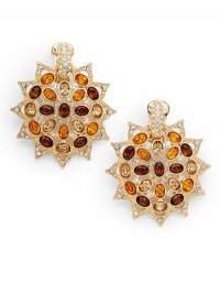 THE LOOKStarburst design Colored glass crystal details 22k goldplated settingClip onTHE MEASUREMENTWidth, about 1½Length, about 2¼ORIGINImported THE LOOKStarburst design Colored glass crystal details 22k goldplated settingClip onTHE MEASUREMENTWidth, about 1½Length, about 2¼ORIGINImported