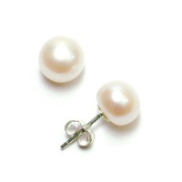 Sterling Silver 8x8.5mm White Freshwater Cultured Pearl Button Stud Earrings Sterling Silver 8x8.5mm White Freshwater Cultured Pearl Button Stud Earrings