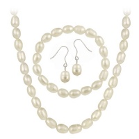Sterling Silver Cultured Freshwater Pearl 3 Piece Jewelry Set Sterling Silver Cultured Freshwater Pearl 3 Piece Jewelry Set