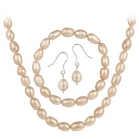 Sterling Silver Freshwater Cultured Pink Pearl Necklace, Bracelet Earring Jewelry Set Sterling Silver Freshwater Cultured Pink Pearl Necklace, Bracelet Earring Jewelry Set