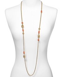 Exotic-inspired jewelry is a chic way to update your wardrobe this season, and T Tahari's beaded necklace is a bold choice. It's coral beads and gold-tone stations add a colorful flourish to every neckline. Exotic-inspired jewelry is a chic way to update your wardrobe this season, and T Tahari's beaded necklace is a bold choice. It's coral beads and gold-tone stations add a colorful flourish to every neckline.