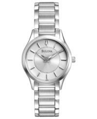 A cleanly designed women's watch built with sleek steel, by Bulova. A cleanly designed women's watch built with sleek steel, by Bulova.