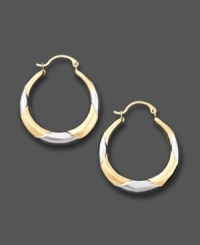 A cool, contemporary look. These 14k yellow and white gold hoop earrings feature a polished and graduated design. A cool, contemporary look. These 14k yellow and white gold hoop earrings feature a polished and graduated design.