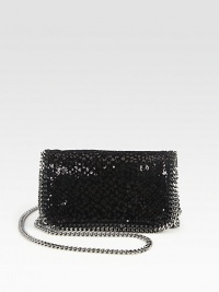 A highly-textured faux leather design trimmed with whip stitch and link chain trim.Concealable shoulder chain strap, 25 dropSnap flap closureOne inside open pocketFully lined8W X 4½H X 1½DMade in Italy A highly-textured faux leather design trimmed with whip stitch and link chain trim.Concealable shoulder chain strap, 25 dropSnap flap closureOne inside open pocketFully lined8W X 4½H X 1½DMade in Italy