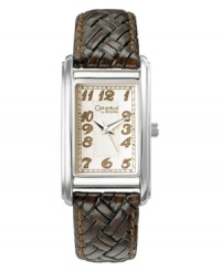 Feminine and chic, this woven leather strap watch from Caravelle by Bulova is sure to be a casual favorite. Brown leather strap. Rectangular silvertone mixed metal case and rectangular white dial with logo and numeral indices. Quartz movement. Water resistant to 30 meters. Two-year limited warranty. Feminine and chic, this woven leather strap watch from Caravelle by Bulova is sure to be a casual favorite. Brown leather strap. Rectangular silvertone mixed metal case and rectangular white dial with logo and numeral indices. Quartz movement. Water resistant to 30 meters. Two-year limited warranty.
