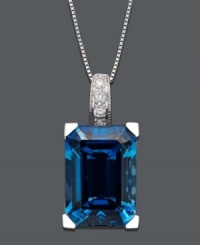 Dive in to ocean-inspired style. This exotic pendant features an emerald-cut London blue topaz (9-1/3 ct. t.w.) set in 14k white gold with sparkling diamond accents at the bail. Approximate length: 18 inches. Approximate drop: 1/8 inch. Dive in to ocean-inspired style. This exotic pendant features an emerald-cut London blue topaz (9-1/3 ct. t.w.) set in 14k white gold with sparkling diamond accents at the bail. Approximate length: 18 inches. Approximate drop: 1/8 inch.