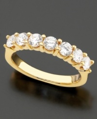 Exquisite beauty, timeless design. 14k gold ring features seven round-cut diamonds (1 ct. t.w.). Exquisite beauty, timeless design. 14k gold ring features seven round-cut diamonds (1 ct. t.w.).
