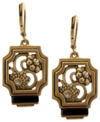 Style takes shape in this pair of earrings from T Tahari, part of the Deco Lace Collection. Crafted from gold-tone mixed metal, the earrings dazzle with glass crystal accents and a black stone adds a touch of elegance. Approximate drop: 1-5/8 inches. Style takes shape in this pair of earrings from T Tahari, part of the Deco Lace Collection. Crafted from gold-tone mixed metal, the earrings dazzle with glass crystal accents and a black stone adds a touch of elegance. Approximate drop: 1-5/8 inches.