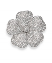 A beautiful blossom. Swarovski's floral-themed Marylou brooch adds a sparkling touch of springtime to your style all year long. Set in silver tone mixed metal, it glitters with an array of clear pavé crystals. Approximate diameter: 2 inches. A beautiful blossom. Swarovski's floral-themed Marylou brooch adds a sparkling touch of springtime to your style all year long. Set in silver tone mixed metal, it glitters with an array of clear pavé crystals. Approximate diameter: 2 inches.