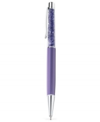 The write touch. Swarovski's pen, with silver-tone and purple details, is filled with tanzanite crystals for a sparkling statement. Item comes packaged in a velvet pouch. Black ink. Approximate size: 5-3/5 x 4/10 inches. The write touch. Swarovski's pen, with silver-tone and purple details, is filled with tanzanite crystals for a sparkling statement. Item comes packaged in a velvet pouch. Black ink. Approximate size: 5-3/5 x 4/10 inches.