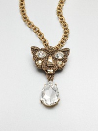 Sparkling Swarovski crystals and rhinestones accent this exotic panther head pendant on a doublt link chain that converts to an elegant brooch. Swarovski crystalsGlass stonesPewter and brassLength, about 31-35 adjustablePendant size, about 3.75Lobster clasp closure on necklacePin backMade in USA Sparkling Swarovski crystals and rhinestones accent this exotic panther head pendant on a doublt link chain that converts to an elegant brooch. Swarovski crystalsGlass stonesPewter and brassLength, about 31-35 adjustablePendant size, about 3.75Lobster clasp closure on necklacePin backMade in USA