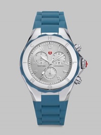 From the Tahitian Jean Bean Collection. Be bold and sporty with this colorful and technical timepiece. Quartz movementWater resistant to 5 ATMRound stainless steel case, 40mm (1.6) Logo etched bezelSilvertone sunray dialNumeric hour markersSecond hand Steel blue silicone strapImported From the Tahitian Jean Bean Collection. Be bold and sporty with this colorful and technical timepiece. Quartz movementWater resistant to 5 ATMRound stainless steel case, 40mm (1.6) Logo etched bezelSilvertone sunray dialNumeric hour markersSecond hand Steel blue silicone strapImported