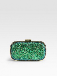 Make your evening sparkle with this glittery fabric covered frame-top bag.Top clasp closureOne inside open pocketSuede lining20W X 4H X 1½DImported Make your evening sparkle with this glittery fabric covered frame-top bag.Top clasp closureOne inside open pocketSuede lining20W X 4H X 1½DImported
