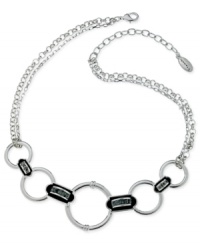 Stay well-connected. This link necklace from T Tahari is crafted from silver-tone mixed metal with black enamel connectors and crystal accents for an added touch of luster. Base metal is nickel-free for sensitive skin. Approximate length: 17 inches + 3-inch extender. Stay well-connected. This link necklace from T Tahari is crafted from silver-tone mixed metal with black enamel connectors and crystal accents for an added touch of luster. Base metal is nickel-free for sensitive skin. Approximate length: 17 inches + 3-inch extender.