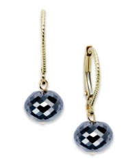 Beautiful in black. These leverback earrings, set in 14k gold, dazzle with round diamonds (5 ct. t.w.) adding an elegant touch. Beautiful in black. These leverback earrings, set in 14k gold, dazzle with round diamonds (5 ct. t.w.) adding an elegant touch.
