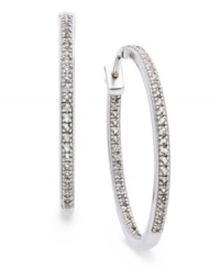 A stunning display. These hoop earrings are adorned with round-cut diamonds (1/2 ct. t.w.) for a look that exudes elegance. Approximate diameter: 1 inch. A stunning display. These hoop earrings are adorned with round-cut diamonds (1/2 ct. t.w.) for a look that exudes elegance. Approximate diameter: 1 inch.