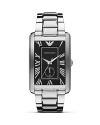 Sophisticated and sleek, this stainless steel watch from Emporio Armani encapsulates easy accessorizing. With a handsome link bracelet and advanced analog movement, it's a timely investment.