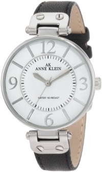 Anne Klein Women's 109169WTBK Silver-Tone Round black Leather Strap Watch Anne Klein Women's 109169WTBK Silver-Tone Round black Leather Strap Watch