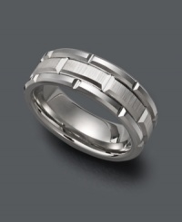 Refine your style with chic design and symbolism. Triton's wedding band for men features a white tungsten carbide band (8 mm) decorated by a carved matrix pattern. Size 10. Refine your style with chic design and symbolism. Triton's wedding band for men features a white tungsten carbide band (8 mm) decorated by a carved matrix pattern. Size 10.