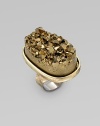 A stunning goldtone, textured stone in a classic oval shape. Plastic stoneBrassWidth, about 1.25Imported 