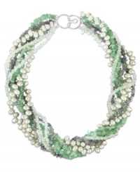 A sprig of springtime green. Sweet strands of apatite (204 ct. t.w.), aquamarine (68 ct. t.w.), iolite (74 ct. t.w.) and grey cultured freshwater pearls (5 mm and 7 mm) combine for a look of ultimate sophistication. Clasp crafted in sterling silver. Approximate length: 18 inches.