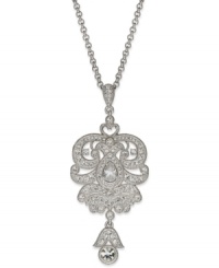 Cubic zirconias (3/4 ct. t.w.) and crystals bring serious sparkle on this pretty pendant necklace from Eliot Danori. Set in rhodium-plated mixed metal. Approximate length: 16 inches + 2-inch extender. Approximate drop: 1/2 inch. Cubic zirconias (3/4 ct. t.w.) and crystals bring serious sparkle on this pretty pendant necklace from Eliot Danori. Set in rhodium-plated mixed metal. Approximate length: 16 inches + 2-inch extender. Approximate drop: 1/2 inch.