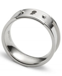 This band ring from Fossil is the key to your new look. Crafted in polished stainless steel with a keyhole accent. Size 7. This band ring from Fossil is the key to your new look. Crafted in polished stainless steel with a keyhole accent. Size 7.