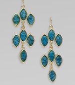 A beautiful design with marquis-shaped drusy quartz in 14k goldplating. Drusy quartz14k goldplatingLength, about 2½Surgical steel post backMade in USA
