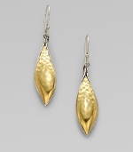 From the Palu Collection. A beautiful, drop style in radiant 22k gold and sleek sterling silver with an elegant, hammered texture detail. 22k goldSterling silverDrop, about 2¼Hook backImported 